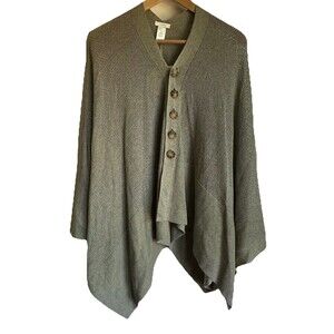 J Jill Asymmetrical Hem Poncho Buttons Loose Knit Fairy Cottage Boho Sz S-L Moss